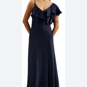 Ted Baker NWT navy satin ruffled midi dress Sz 6